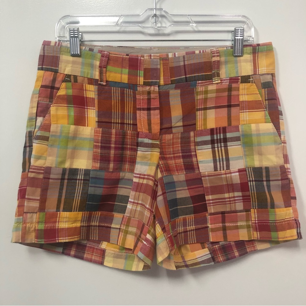 Talbots Orange Patchwork Madras Plaid 4 Inch Shor… - image 1